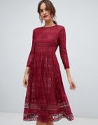Asos Design Premium Lace Midi Skater Dress-red