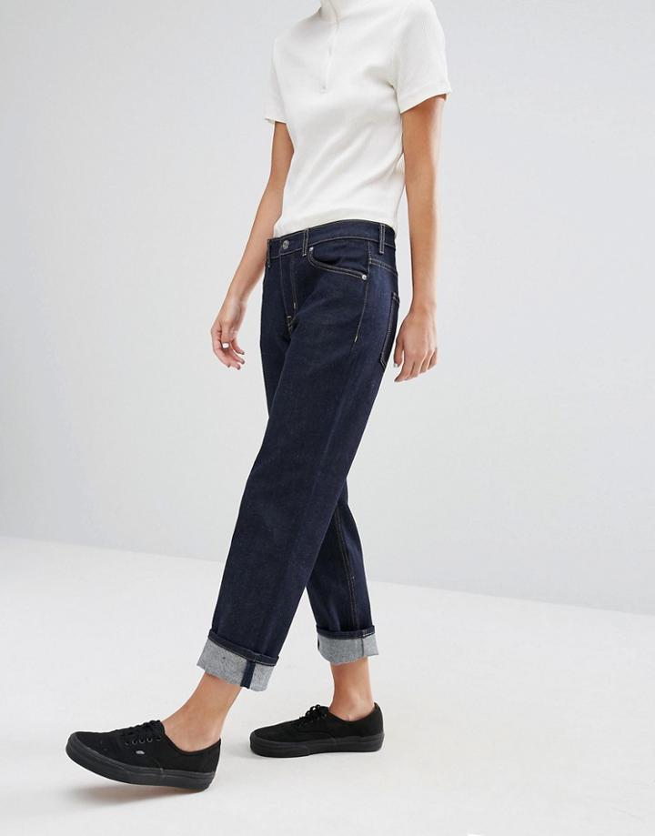 Weekday Ami Crop Boyfriend Jeans In Raw Denim - Blue