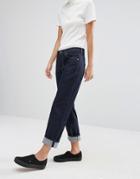 Weekday Ami Crop Boyfriend Jeans In Raw Denim - Blue