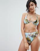 Jaded London Vintage Print High Waist & Leg Bikini Bottoms - Multi