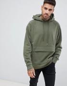 Asos Design Oversized Hoodie In Khaki With Map Pocket - Green