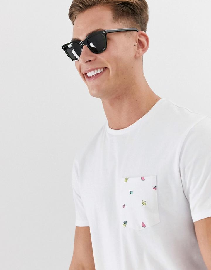 Threadbare Tropical Pocket T-shirt In White - White