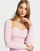 Asos Design Sweater With Sweetheart Neckline In Pink