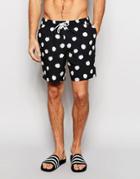 Asos Mid Length Swim Shorts With Polka Dot Print - Black