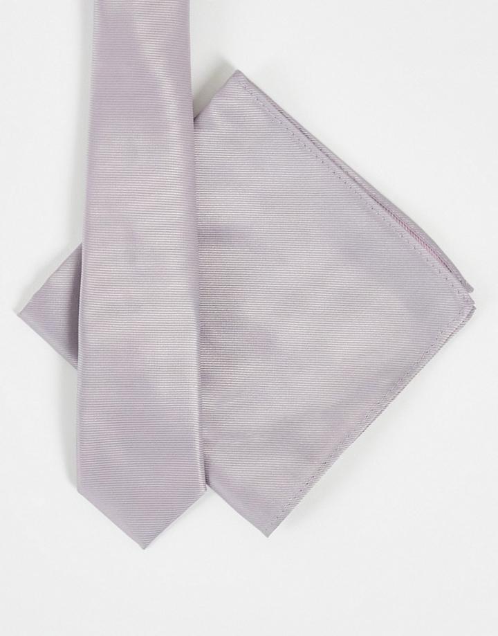 Asos Design Slim Satin Tie And Pocket Square In Dusky Pink - Lpink