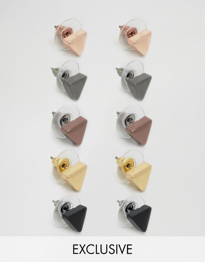 Designb London Triangle Stud Earrings In 5 Pack - Multi