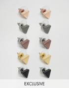 Designb London Triangle Stud Earrings In 5 Pack - Multi