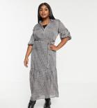 Vero Moda Curve Maxi Dress With Drop Hem In Houndstooth-white