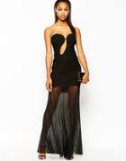Rare London Cut Out Maxi Dress With Sheer Skirt - Black