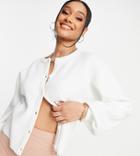 Asyou Knitted Balloon Sleeve Textured Cardigan In White - Part Of A Set