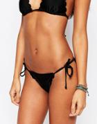 South Beach Scallop Edge Tie Side Bikini Bottom - Black