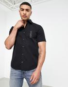 Hugo Ermino Slim Fit Short Sleeve Shirt With Contrast Logo In Black