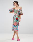 Asos Havana Extreme Sleeve Pencil Midi Dress - Multi