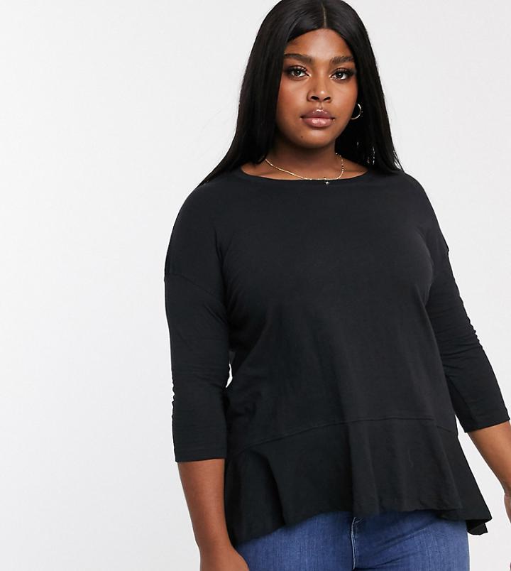 Simply Be Frill Hem T-shirt In Black