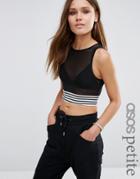 Asos Petite Mesh Crop Top With Striped Elastic - Black