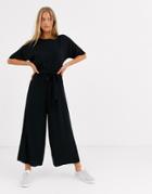 Asos Design Tie Waist Jumpsuit-black