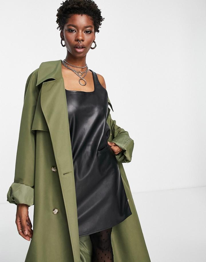 Noisy May Faux Leather Mini Dress In Black