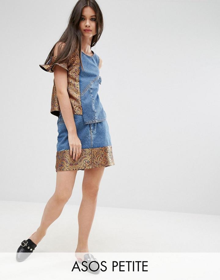 Asos Petite Denim Mini Skirt With Jacquard Hem Co-ord - Blue
