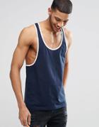 Asos Tank With Extreme Racer Back And Contrast Trim - Navy