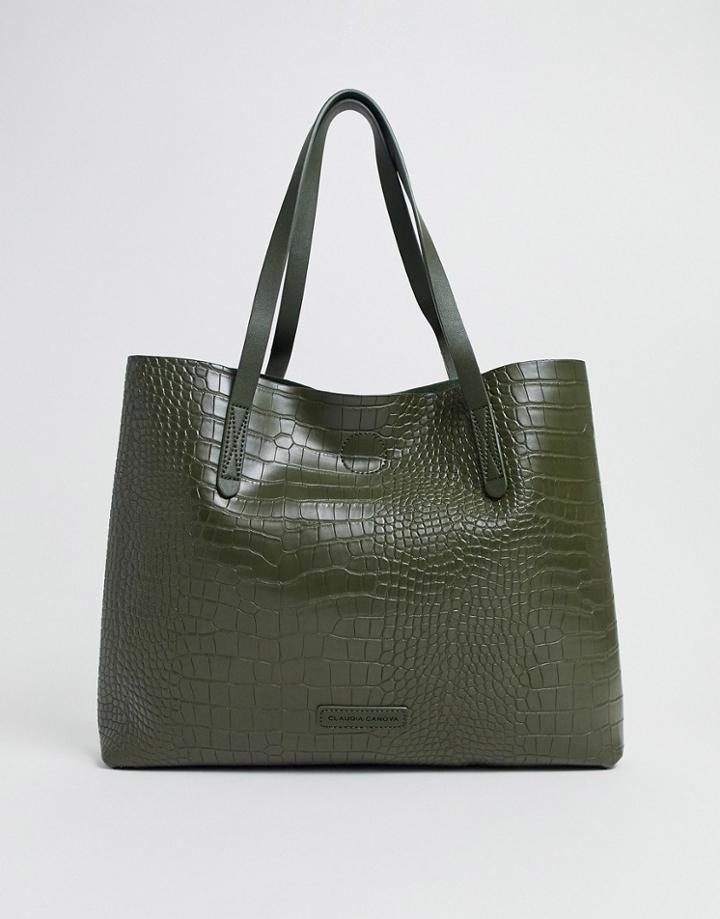 Claudia Canova Croc Tote Bag In Forest Green
