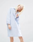 Monki Lace Up Shirt Shift Dress - Blue Chambray