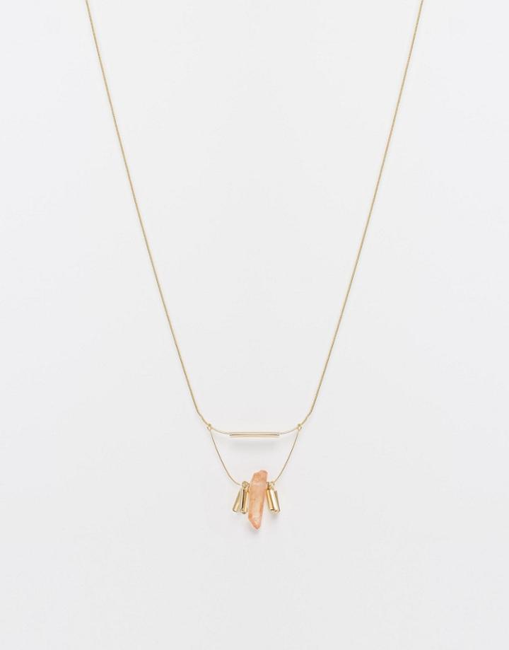 Asos Fine Bar Shard Long Pendant Necklace - Peach