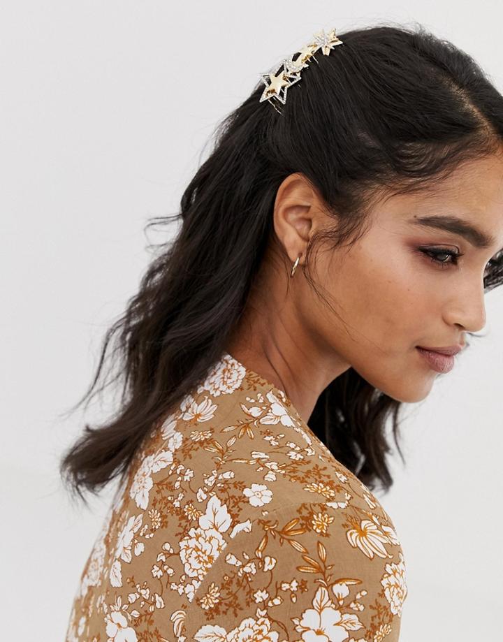 Asos Design Hair Comb In Star Design In Crystal - Silver
