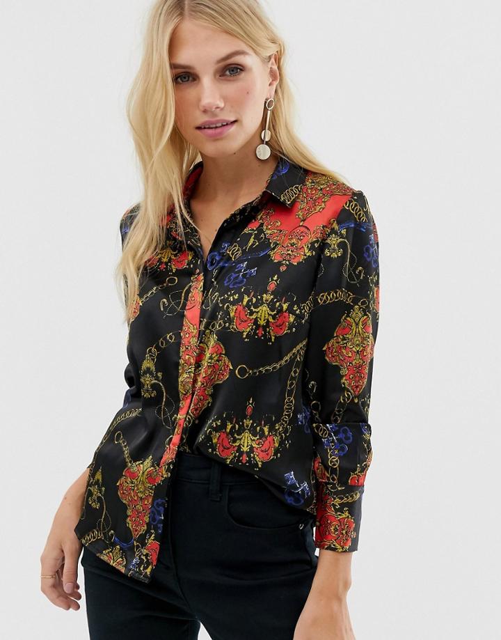 Pieces Scarf Print Satin Shirt-multi