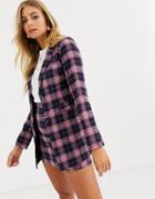 Heartbreak Longline Boyfriend Blazer In Navy And Pink Check
