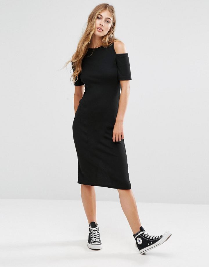 Pimkie Cold Shoulder Bodycon Midi Dress - Black