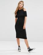 Pimkie Cold Shoulder Bodycon Midi Dress - Black