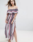 Asos Off Shoulder Stripe Maxi Dress - Multi