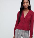Asos Design Tall Waisted Tea Blouse With Collar Detail - Red
