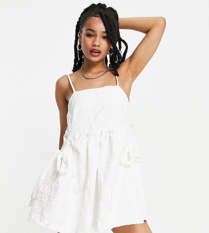 Asos Design Petite Cami Jacquard Bellow Pocket Mini Dress In White
