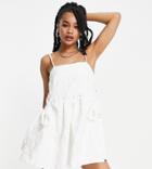 Asos Design Petite Cami Jacquard Bellow Pocket Mini Dress In White
