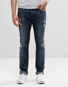 Diesel Thavar Slim Jeans 854t Dna Heavy Distressed Repair Dark Wash - Dark Wash
