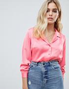 Asos Design Relaxed Satin Shirt - Pink