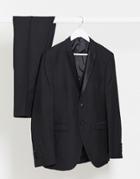Selected Homme Black Wool Slim Fit Tuxedo Suit Jacket