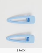 Asos Design Pack Of 2 Hair Clips In Baby Blue Snap Shape - Blue