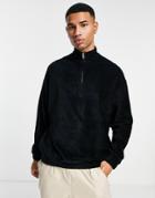 Asos Design Oversized Half Zip Sweatshirt In Ribbed Velour Black - Part Of A Set