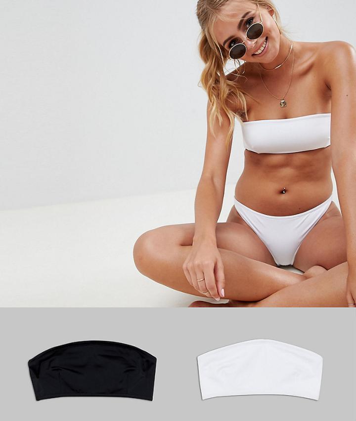 Asos Design Recycled Mix And Match Multi Pack Clean Bandeau Bikini Top In Black And White - Multi