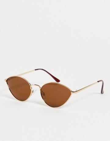 Madein. Thin Frame Round Sunglasses In Brown-gold