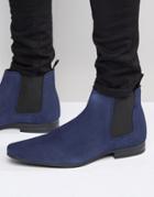 Asos Chelsea Boots In Blue Suede With Back Pull - Blue
