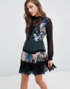 Miss Selfridge Print And Lace Mix Mini Dress - Multi