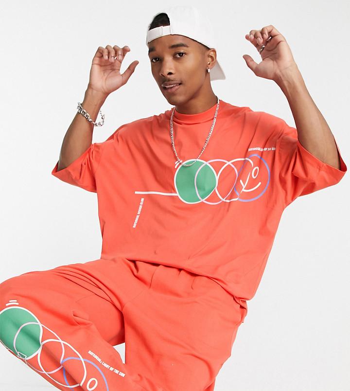 Asos Daysocial Oversized T-shirt With Multi Abstract Shape Print In Orange - Part Of A Set