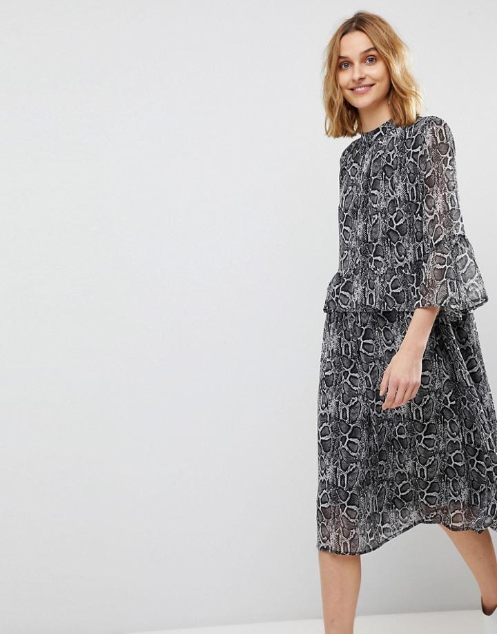 Resume Armelle Snake Print Ruffle Maxi Dress - Black