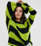 The Ragged Priest Knitted Sweater In Oversized Stripe - Green