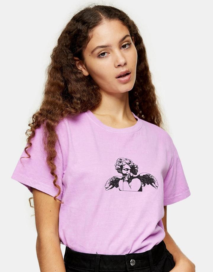 Topshop Cherub Motif T-shirt In Purple