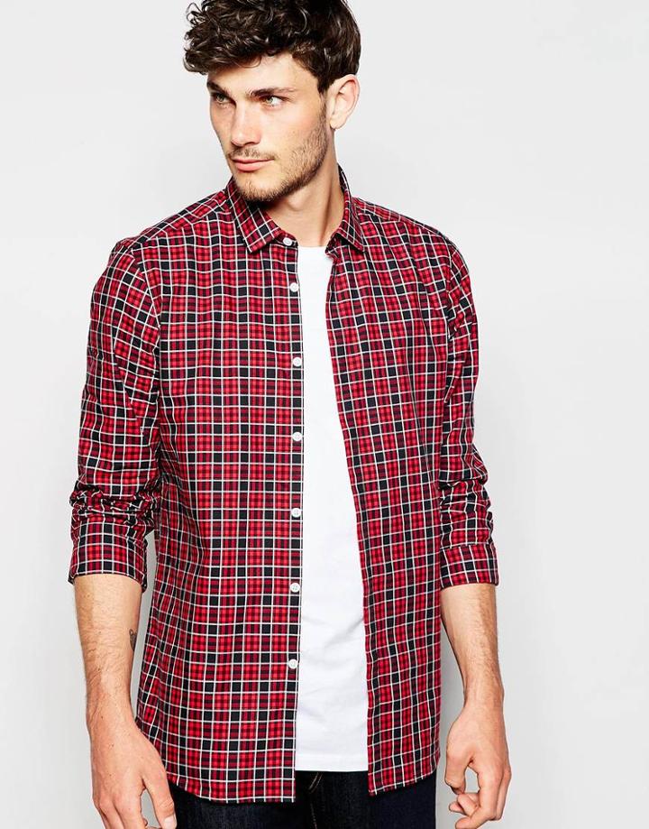 Asos Check Shirt With Long Sleeves - Red