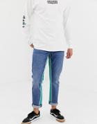 Asos Design Slim Jeans In Vintage Mid Wash Blue With Taped Inseam - Blue